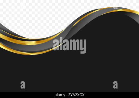 Elegant Black and gold curved vector background for footer and header decorations. Stock Vector