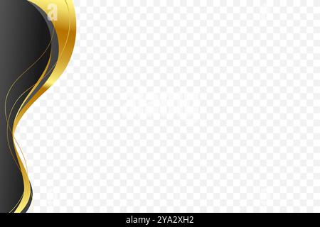 Graceful wavy pattern in a Black and gold vector background for header and footer borders. Stock Vector