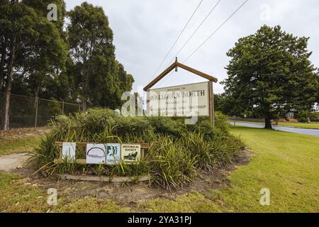 Signage at Yallourn Power Station in the Latrobe Valley due for decommission in 2028 due to rising energy costs and environmental concerns. Based near Stock Photo