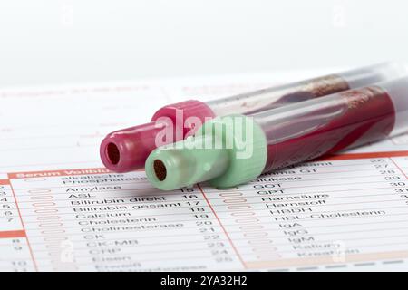 Blood samples are taken on a laboratory form to determine the blood values Stock Photo