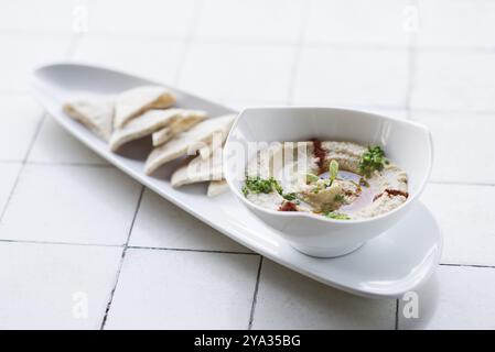 Hummus houmous vegetarian middle eastern dip snack food Stock Photo