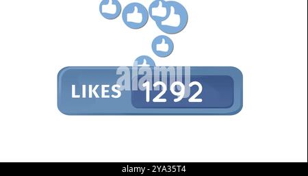 Digital image of like icons moving up the screen with increasing numbers 4k Stock Photo