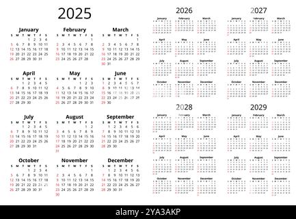 2026 and 2027 simple calendars. English vector year design with serif ...