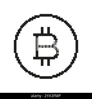Bitcoin Line Icon in Pixel Art. Digital Currency, Cryptocurrency, Blockchain Finance Concept. Digital Finance Sign. Isolated Vector Illustration Stock Vector