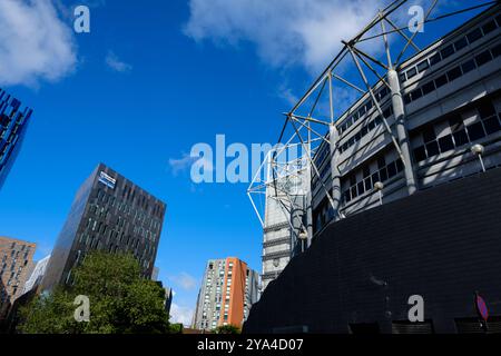 Newcastle UK: 8th June 2024: An exterior view of the Gallowgate Stand at St James Park and Newcastle University Stock Photo