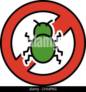 Prohibited insect sign with green insect icon. Editable vector. Stock Vector
