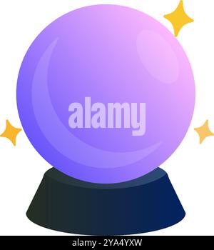 Mystical Purple Crystal Ball with Stars. Editable vector. Stock Vector