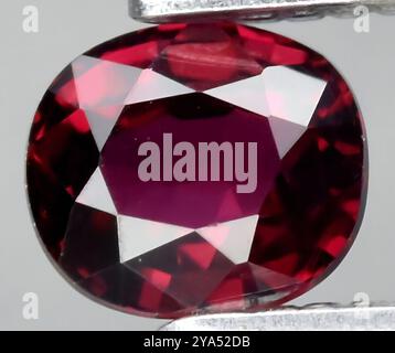 Exquisite Deep Red Oval-Cut Natural Ruby Gemstone with Brilliant Reflection. Stock Photo