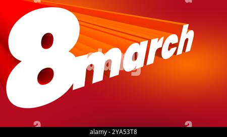 March eighth. Women's day, 3d date sign. White letters on clean red background. Stock Photo