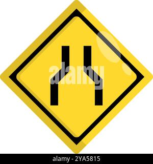 Flat design Japanese Road narrows sign. Editable vector. Stock Vector