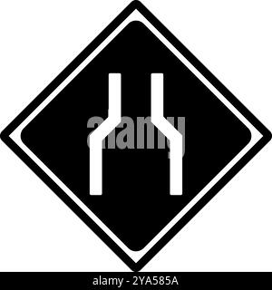 Japanese Road narrows sign silhouette icon. Vector. Stock Vector