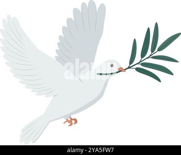 White dove with olive branch flying, symbol of peace, isolated Stock Vector