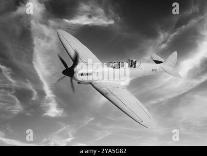 The  Supermarine Spitfire Mark VIII was a prototype trainer and considered to be the 'nicest' Spitfire to fly. The British single-seat fighter aircraft was used by the Royal Air Force and other Allied countries before, during, and after World War II. It was the only British fighter produced continuously throughout the war, albeit in many marks (versions). Stock Photo