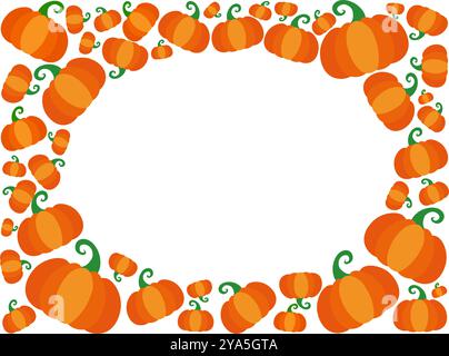 halloween banner oval template frame in rectangle with pumpkins. vector border frame with white copy space background. horizontal halloween or Thanksg Stock Vector