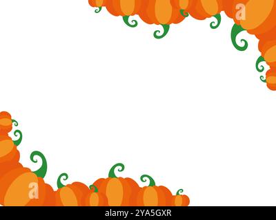 Pumpkin frame square rectangle template for social media. Vector illustrations. Thanksgiving or Halloween backdrop in cartoon style with pumpkin harve Stock Vector