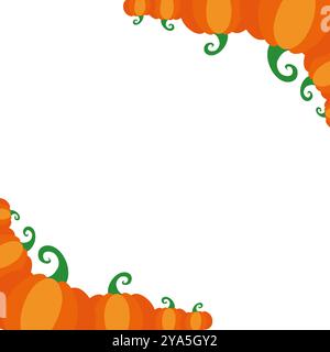 Pumpkin color design square template frame. Vector cartoon illustrations. Thanksgiving backdrop or Halloween with pumpkin harvest. Autumn background. Stock Vector