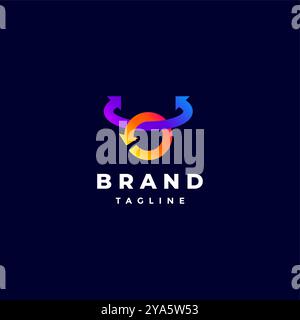 Two Lines Forming the Bulls Head Logo Design. Simple Bull Head Arrow Lines Symbol Colorful Logo Design. Stock Vector