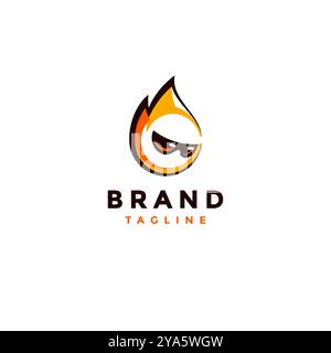 Cute Fire Head Wearing Glasses Logo Design. Simple Orange Fire Head Wearing Black Glasses Logo Design. Stock Vector