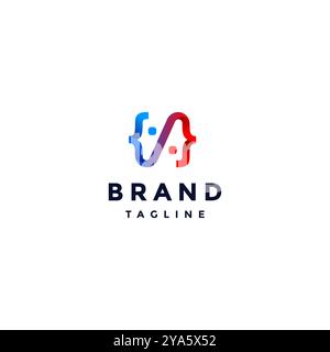 Infinity Brothers Code Logo Design. Silhouette of Two Heads Forming Infinity Code Design. Stock Vector