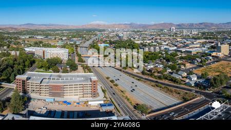 Aerial View of Reno, Nevada with Sierra Nevada Mountains Stock Photo