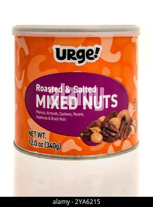 Winneconne, WI - 27 July 2024: A package of urge roasted and salted mixed nuts on an isolated background. Stock Photo