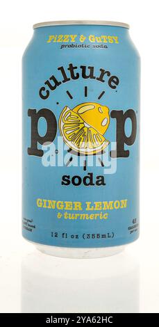 Winneconne, WI - 3 August 2024: A can of Culture pop soda ginger lemon and turmeric drink on an isolated background. Stock Photo