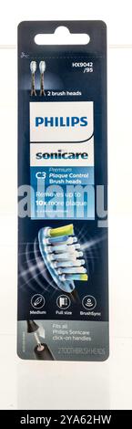Winneconne, WI - 3 August 2024: A package of Phillips sonicare premium C3 plaque control brush heads on an isolated background. Stock Photo