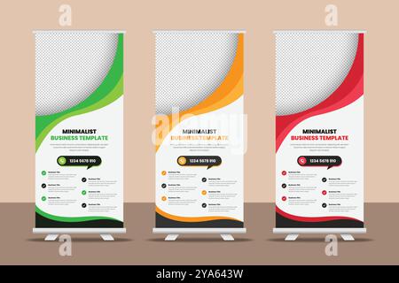 Modern abstract business promotional rollup banner template design with image placeholder Stock Vector
