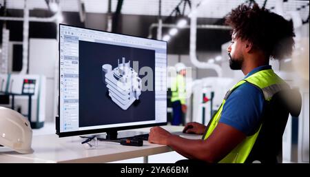 3D Software Engineer Developing Computer Engineering Design Stock Photo