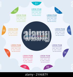 9 Options Infographic template 9 steps, objects, elements or options infographic business design Stock Vector