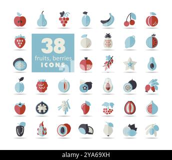 Set of Fruits and Berries vector icon. Graph symbol for food and drinks web site, apps design, mobile apps and print media, logo, UI Stock Vector