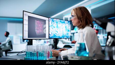Research Lab Scientist Using Computer. Medical Science Stock Photo