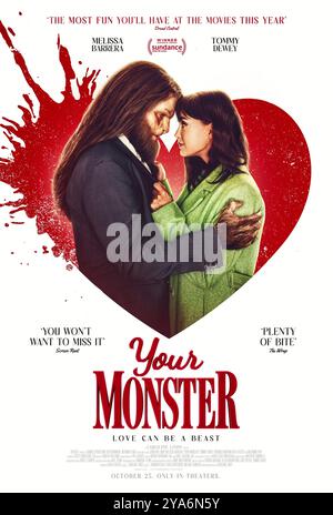 Your Monster (2024) directed by Caroline Lindy and starring Melissa Barrera, Meghann Fahy and Tommy Dewey. After her life falls apart, soft-spoken actress Laura Franco finds her voice again when she meets a terrifying, yet weirdly charming Monster living in her closet. US one sheet poster ***EDITORIAL USE ONLY***. Credit: BFA / Vertical Entertainment Stock Photo