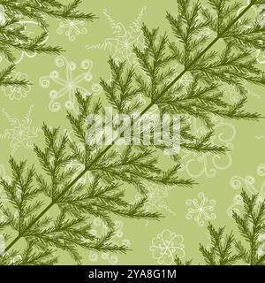 Diagonal seamless pattern with fir branches and snowflakes Stock Vector