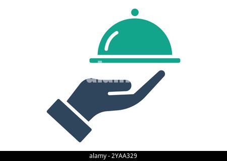 Room service icon. solid icon style. hand with serving food. icon related to reception. hotel elements vector illustration Stock Vector