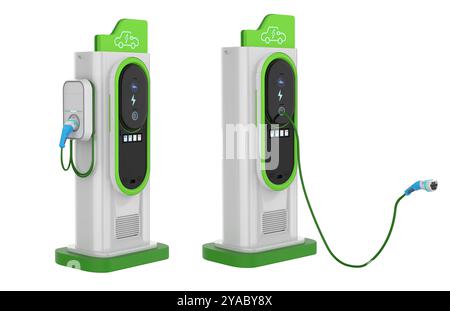 3d rendering group of ev charging stations or electric vehicle recharging stations isolated Stock Photo
