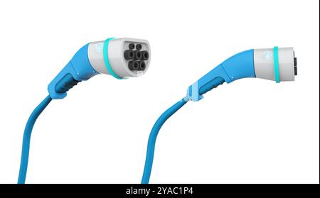 3d rendering set of ev charger connector or electric recharging plug isolated on white background Stock Photo