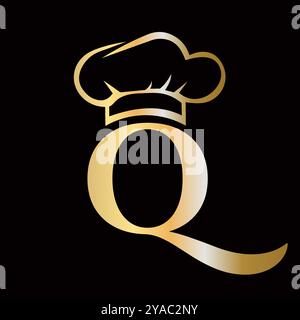Letter Q Chef Logo Concept For Restaurant Sigh Vector Template Stock Vector