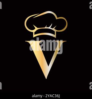 Letter V Chef Logo Concept For Restaurant Sigh Vector Template Stock Vector