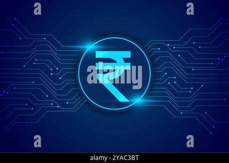 indian currency rupee sign with digital circuit lines background vector Stock Vector