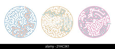 collection of round maze pattern banner challenge for your kids vector Stock Vector