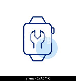 Wrench on smart watch. Mobile device settings, maintenance and tech support in-hand. Pixel perfect, editable stroke vector icon Stock Vector