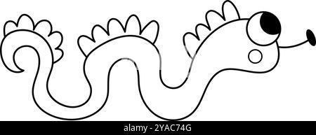 Vector black and white dragon icon. Cute long dinosaur line illustration for kids. Funny fantasy snake clipart for children isolated on white backgrou Stock Vector