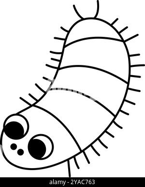 Vector black and white cartoon centipede. Funny prehistoric insect coloring page. Woodland beetle. Cute forest creepy-crawly illustration for kids. Tr Stock Vector