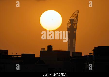 Sunset in Doha. Torch Doha with sunset Stock Photo