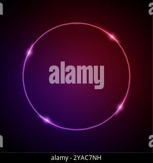 Neon Frame with Glow, and Sparkles. Electronic Luminous Circle Frame in Pink Colors, for Entertainment Message or Promotion Theme on Dark Backdrop Stock Vector