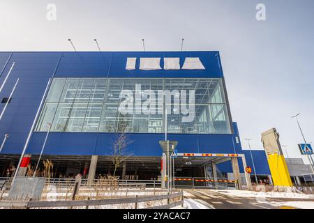 M?lndal, Sweden - March 12 2023: Exterior of large IKEA warehouse under construction Stock Photo