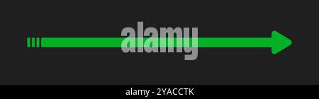 Straight Long Arrow. Horizontal pointer to the right. Navigation element. Vector illustration isolated on black background. Green simple symbol for Stock Vector