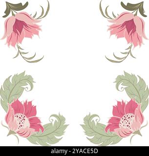 Vector illustration of a floral frame in William Morris style for greeting cards. Illustration of a floral composition in William Morris style Stock Vector