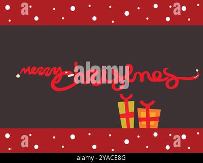 Merry christmas sign with red letters. There are two boxes on the sign. One is on the left and the other is on the right Stock Vector